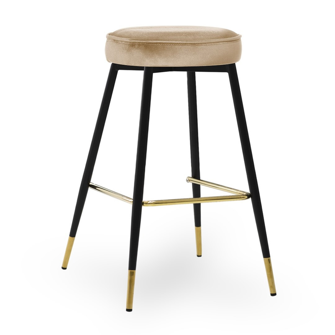 Scaun de bar Circo bej picioare negru/gold - H65 cm