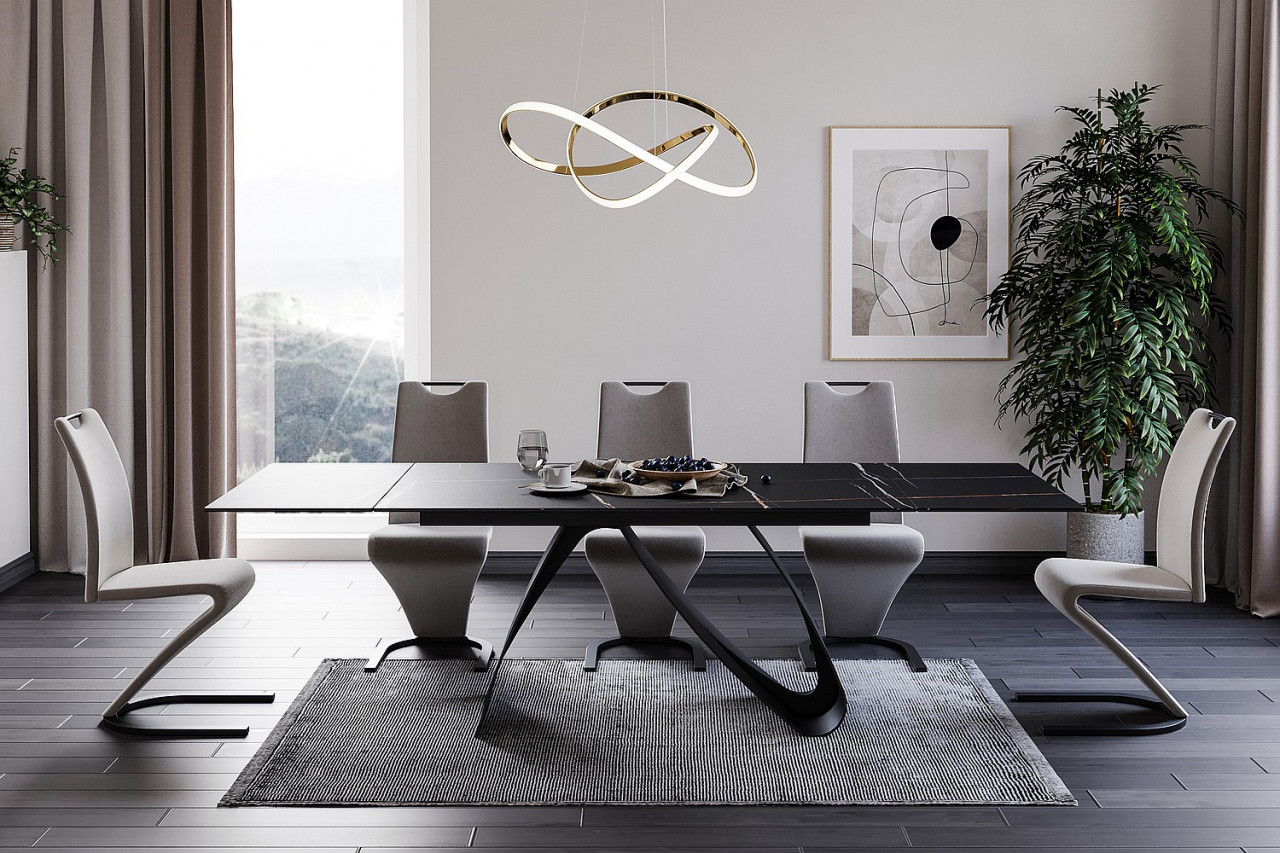 Poze Set masa extensibila Diuna ceramic negru/negru mat L160-240 cm + 6 scaune H-090 velvet gri deschis Blu03