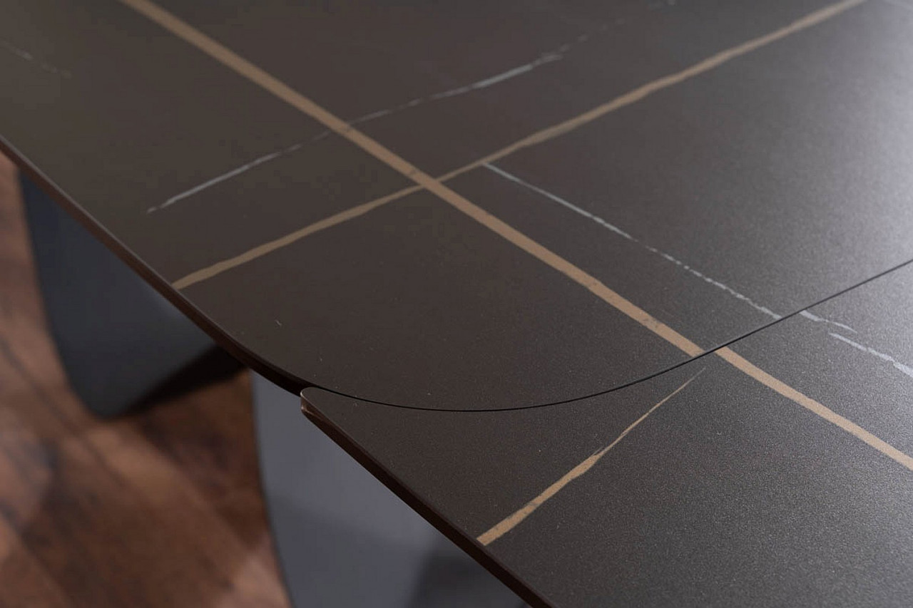 Poze Set masa extensibila Infinity Ceramic negru/negru mat - L160-240 cm + 3 scaune Cherry piele olive + 2 scaune Cherry piele gri
