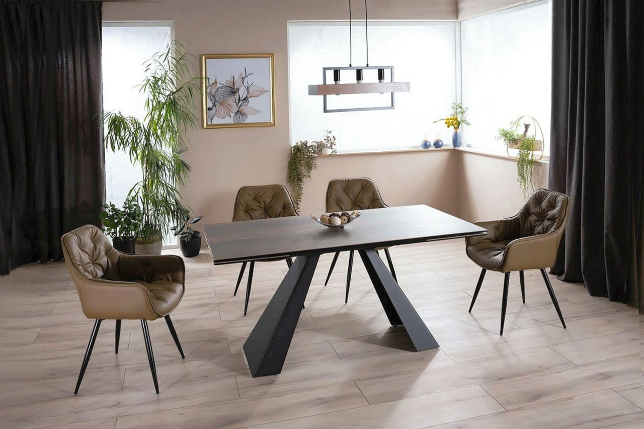 Poze Set masa extensibila Salvadore ceramic maro/negru mat - L160-240 cm + 4 scaune tapitate cu piele Cherry olive Buffalo10