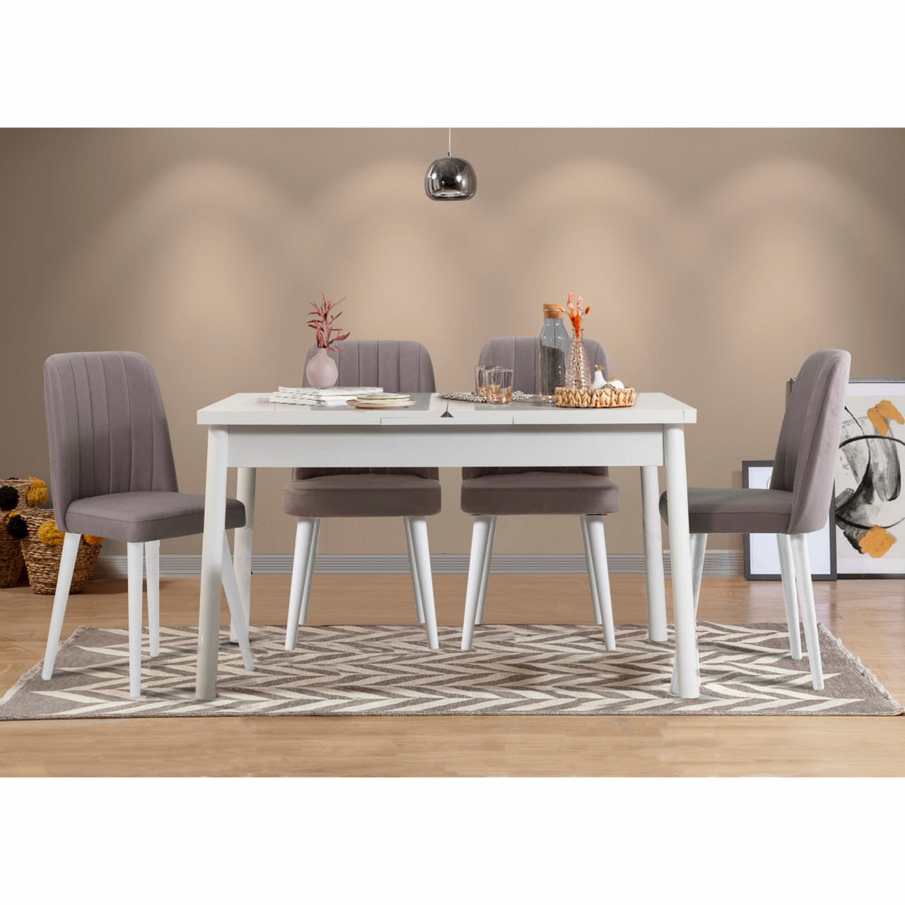 Poze Set masa extensibila si scaune (5 piese) Santiago White Grey