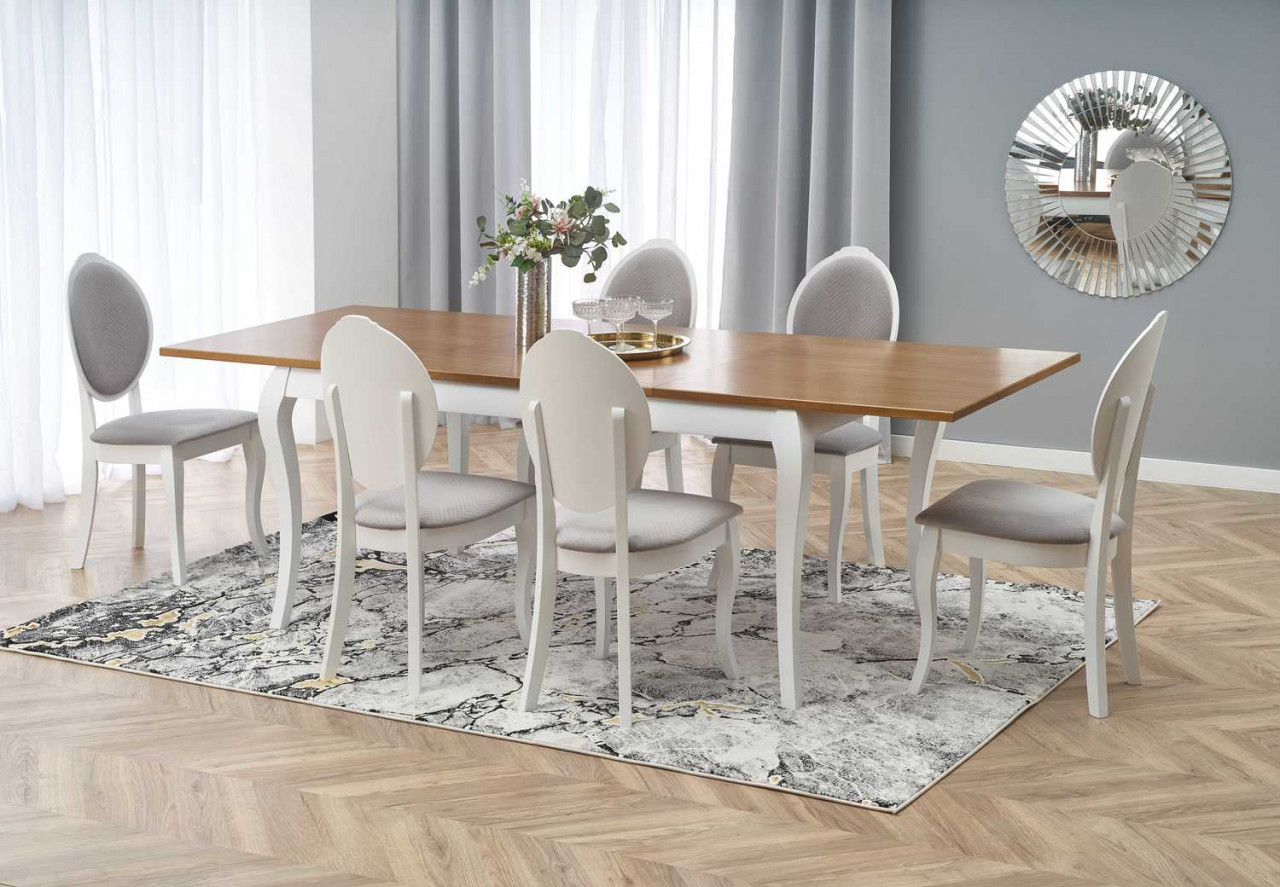 Poze Set masa extensibila Windsor stejar inchis/alb L160-240 cm + 6 scaune Velo gri/alb