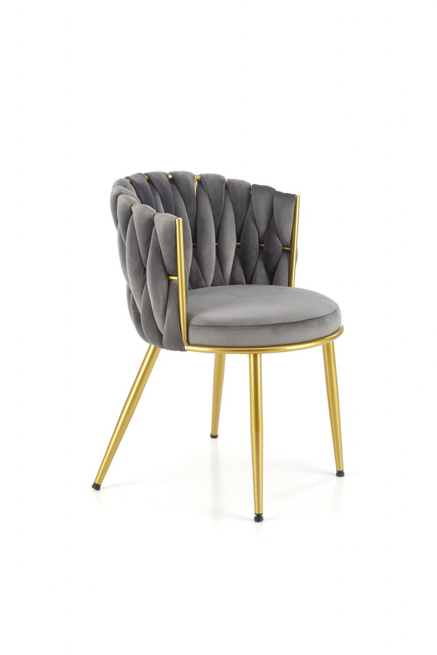 Poze Set masa rotunda Raymond 2 marmura alba + 4 scaune K517 velvet gri/auriu