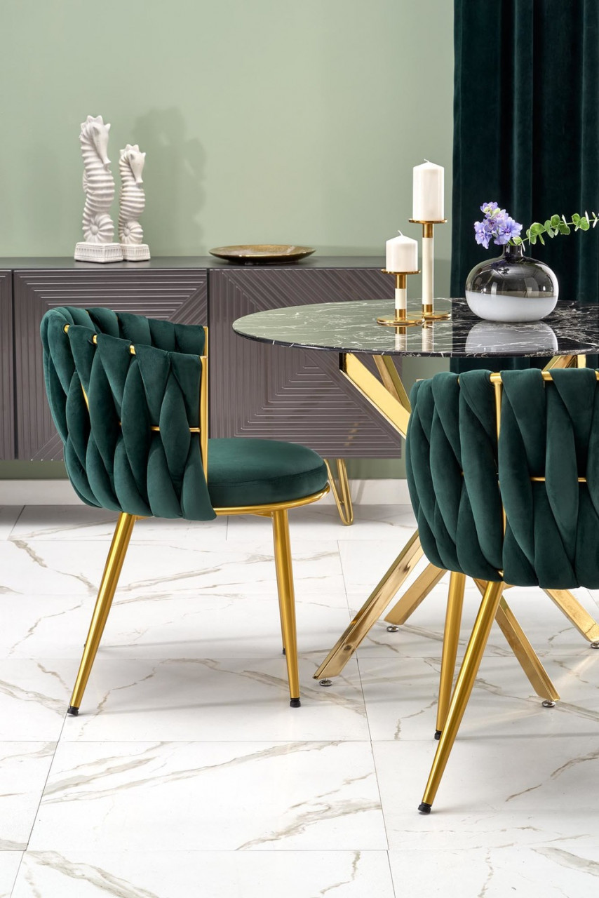 Poze Set masa rotunda Raymond 2 marmura neagra + 2 scaune K517 verde/auriu