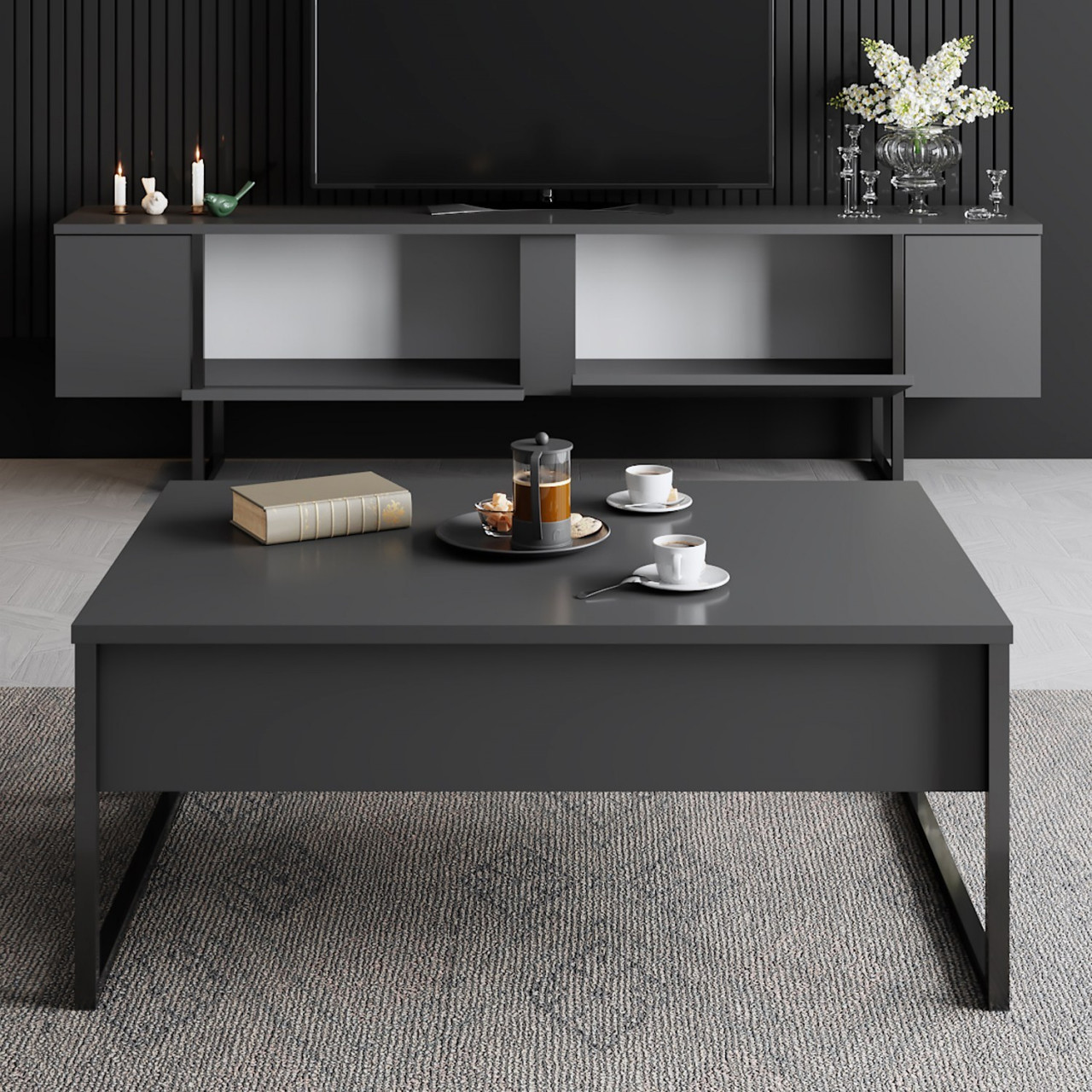 Poze Set mobilier living Luxe antracit/negru