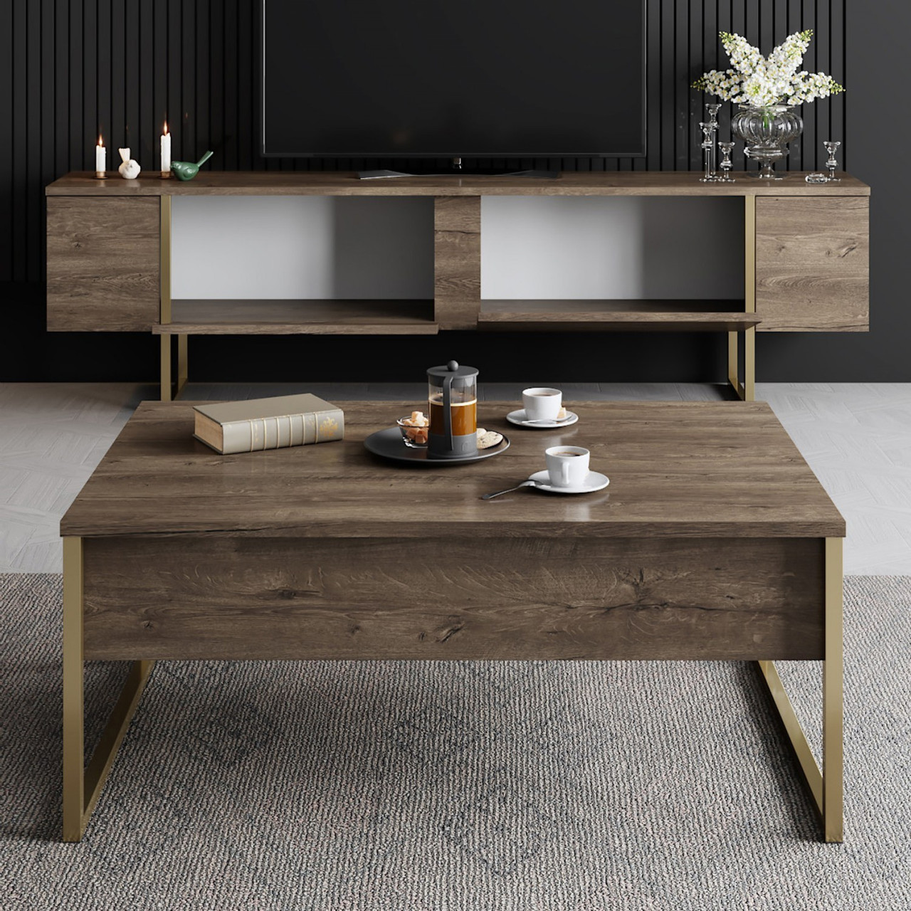 Poze Set mobilier living Luxe Set nuc / auriu