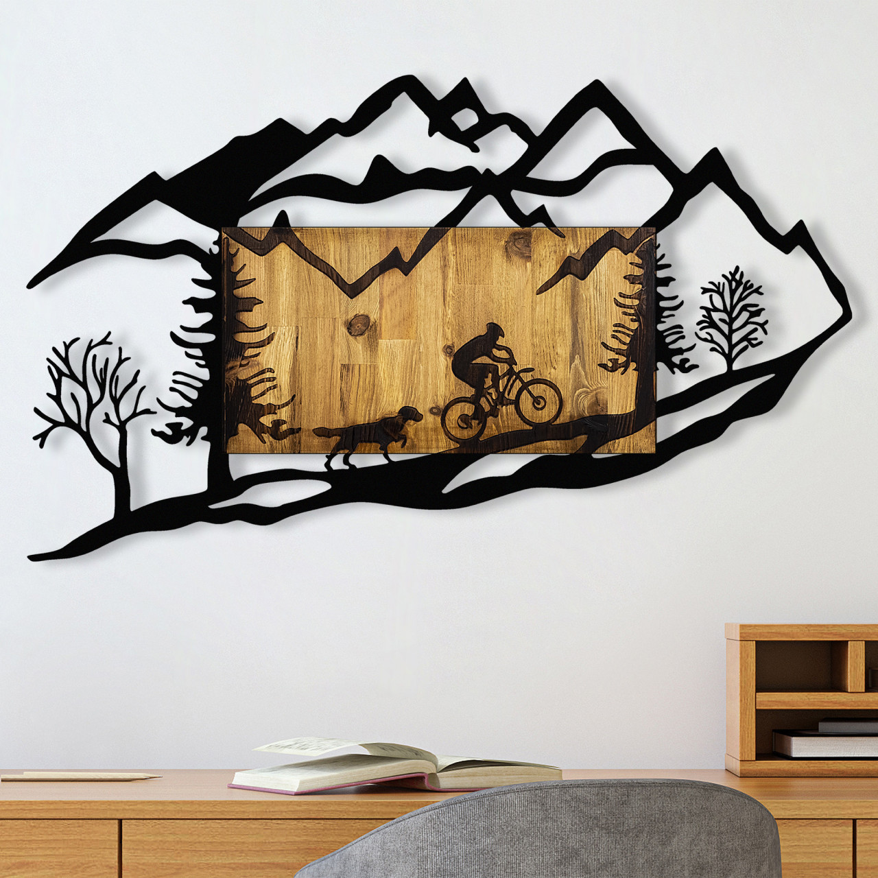 Poze Accesoriu decorativ de perete din lemn Bicycle Riding in Nature 1