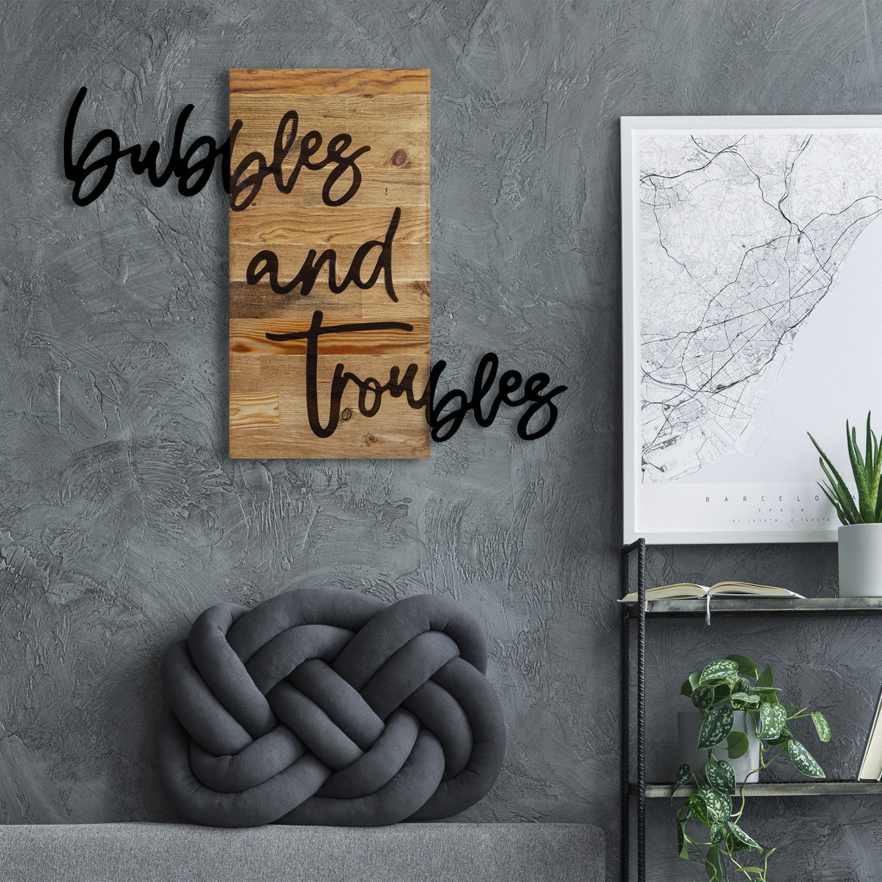 Poze Accesoriu decorativ de perete din lemn Bubbles and troubles 1