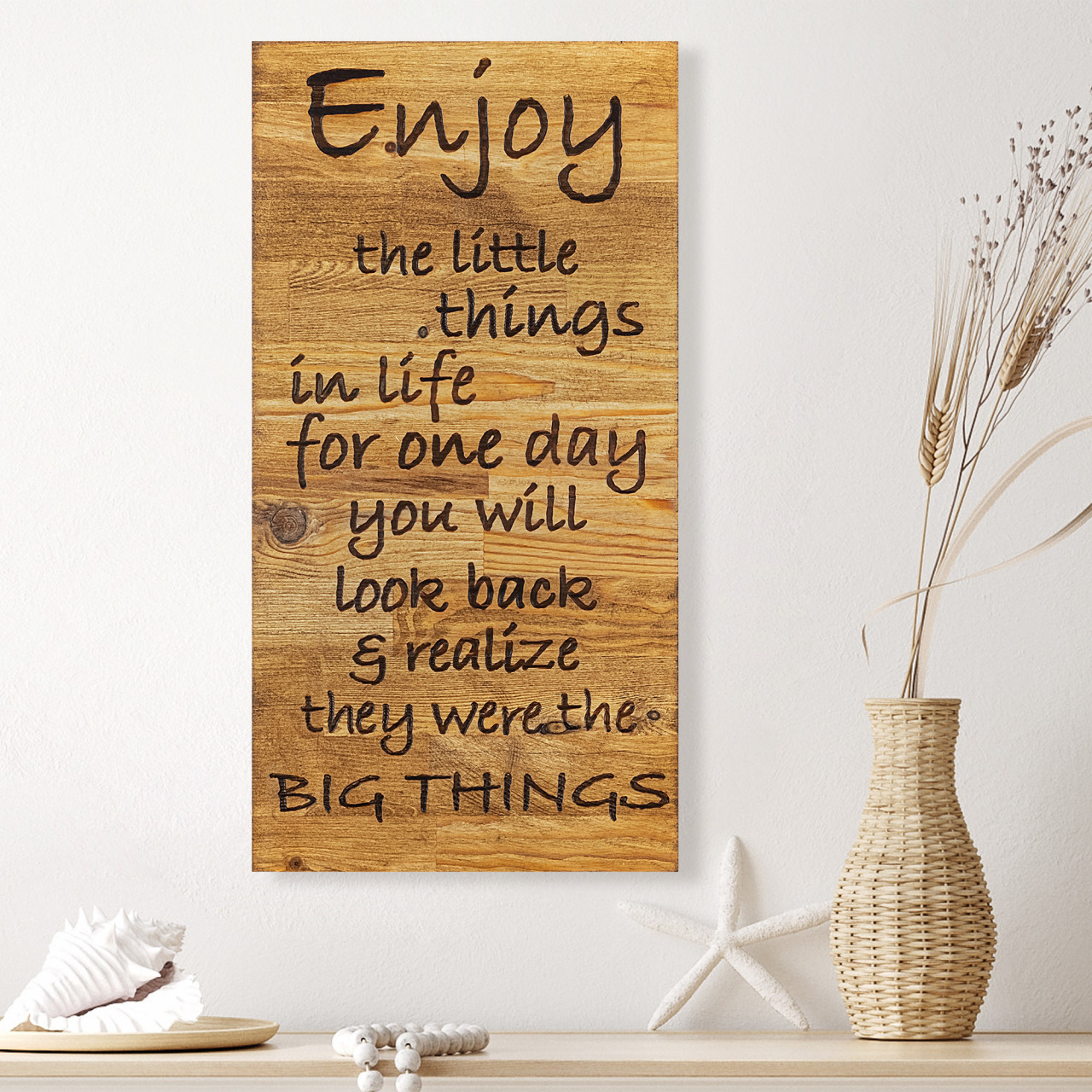 Poze Accesoriu decorativ de perete din lemn Enjoy the little things