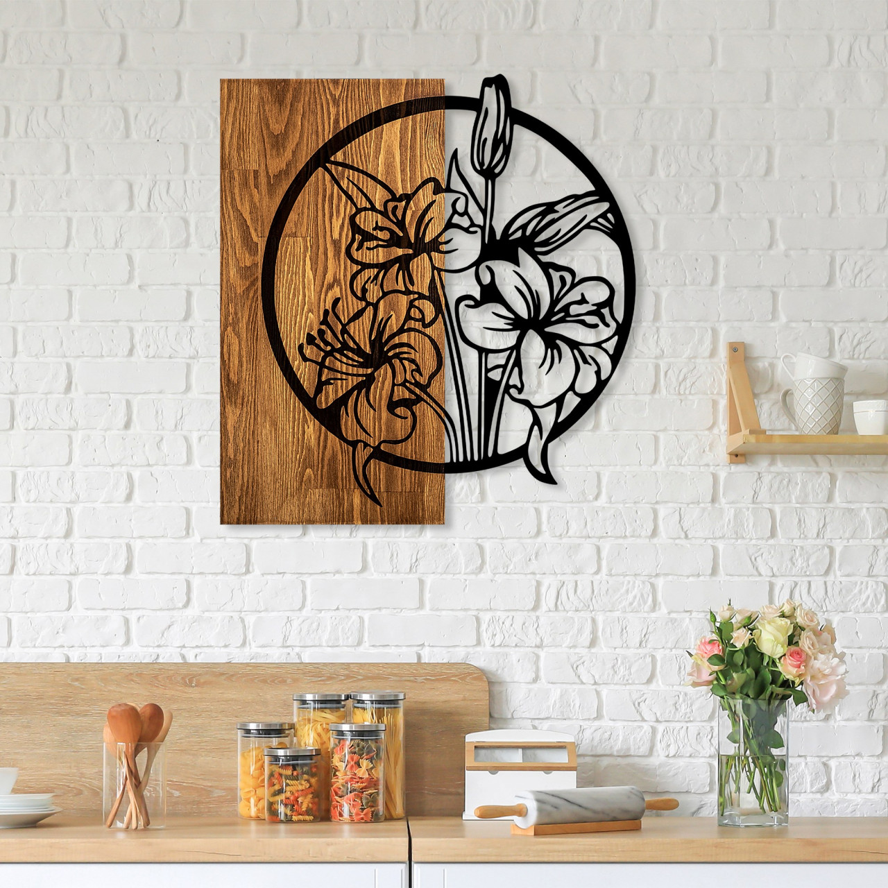 Poze Accesoriu decorativ de perete din lemn Flowers
