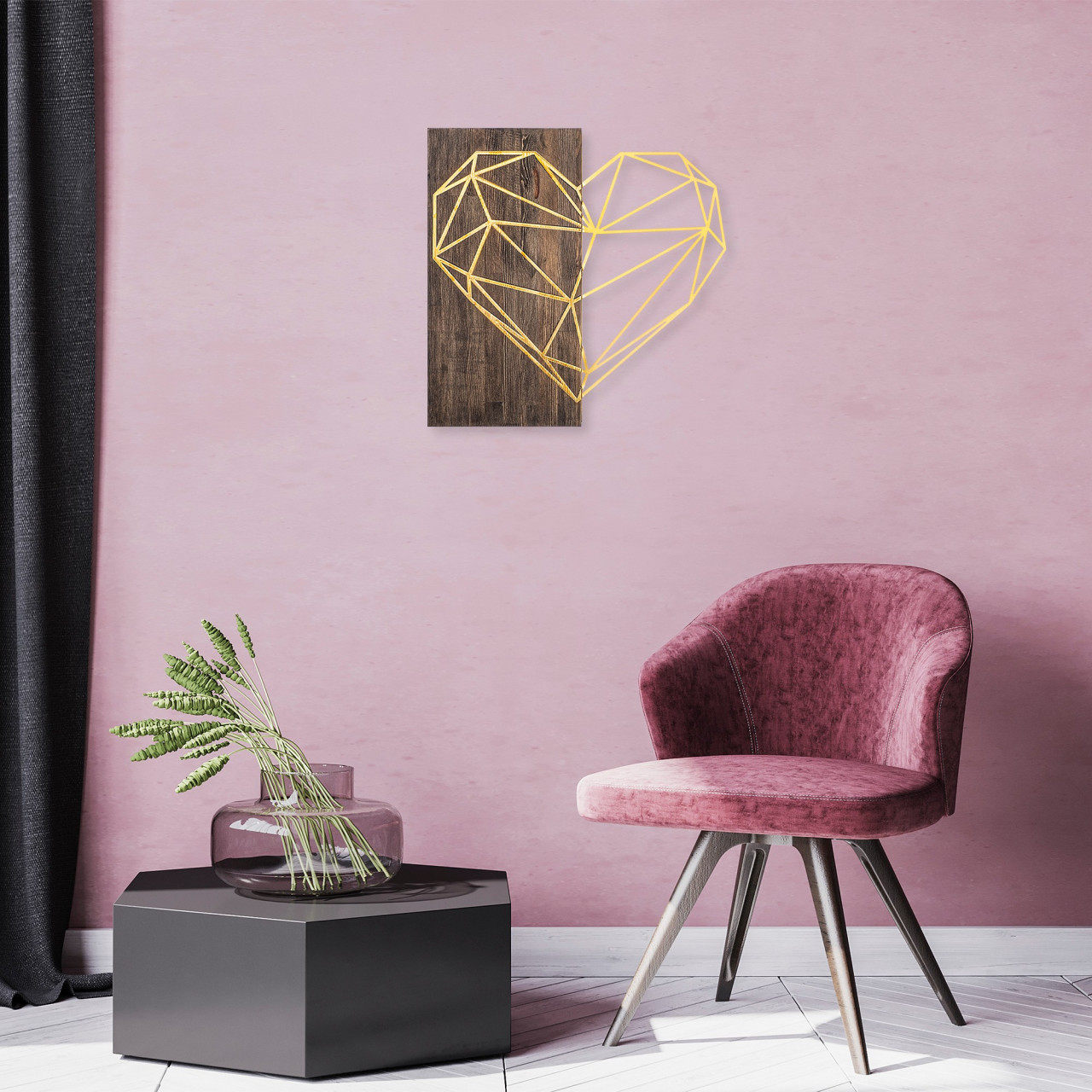 Poze Accesoriu decorativ de perete din lemn Heart auriu
