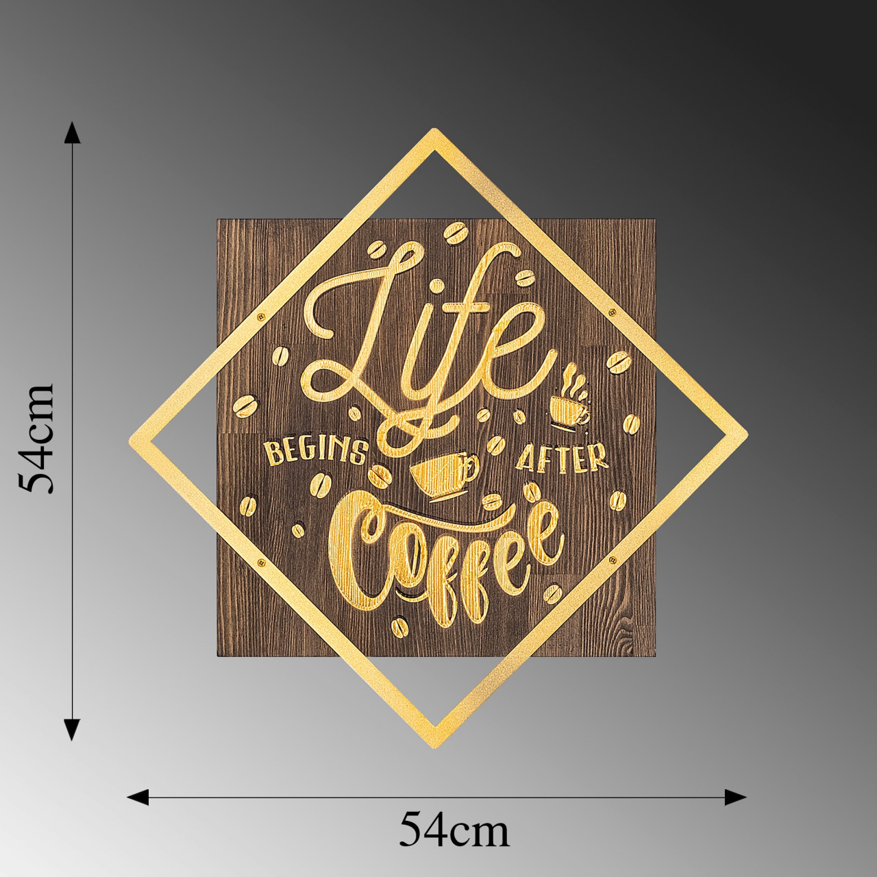 Poze Accesoriu decorativ de perete din lemn Life begins after coffee auriu