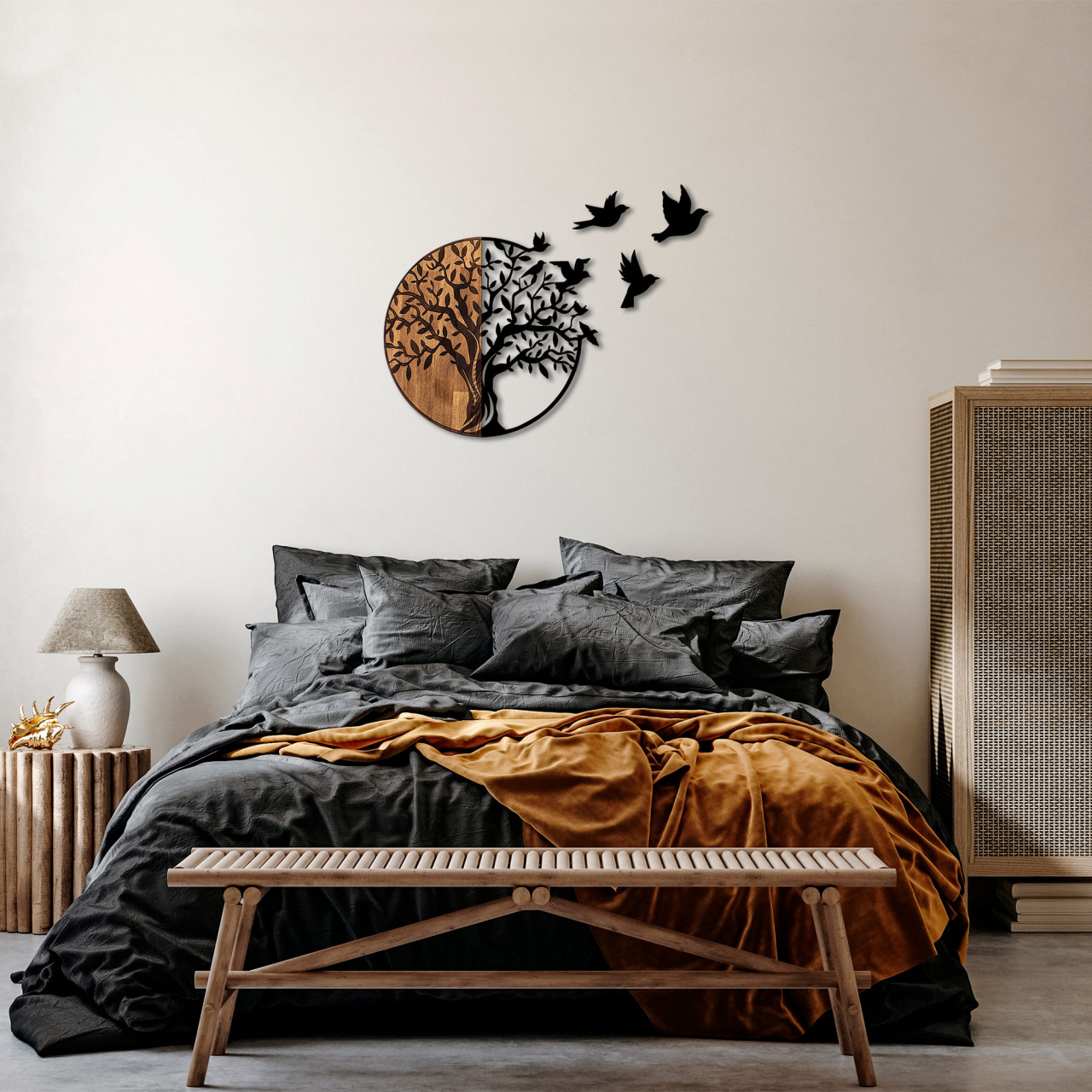 Poze Accesoriu decorativ de perete din lemn Tree And Birds - 322