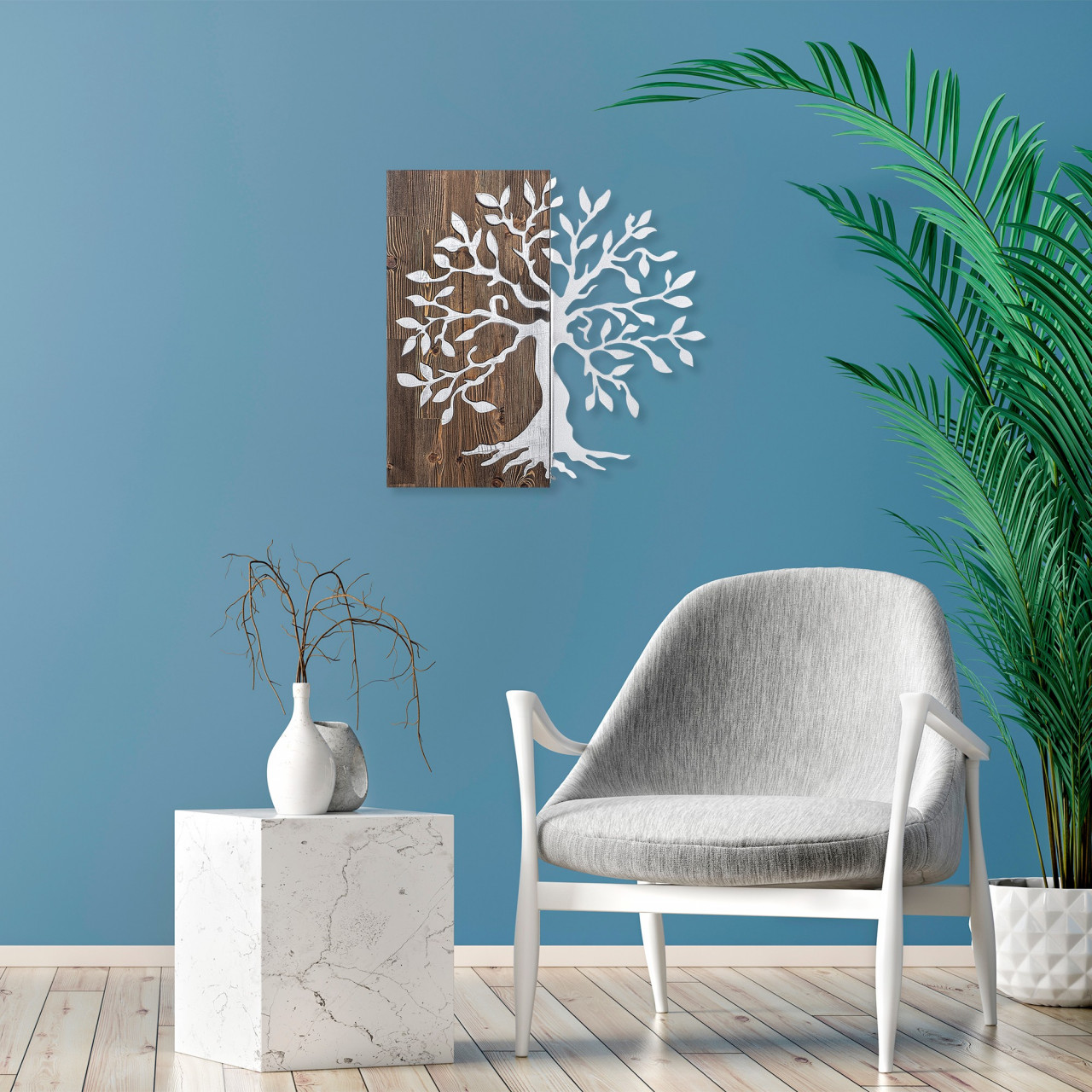 Poze Accesoriu decorativ de perete din lemn Tree argintiu