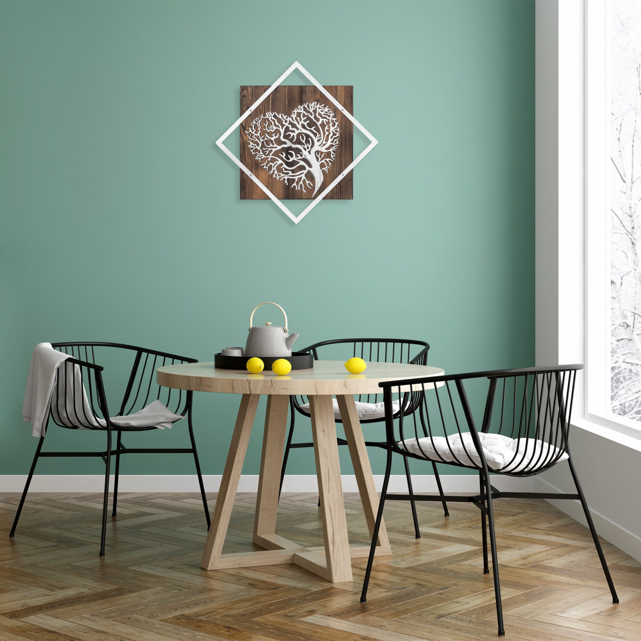 Poze Accesoriu decorativ de perete din lemn Tree v3 argintiu