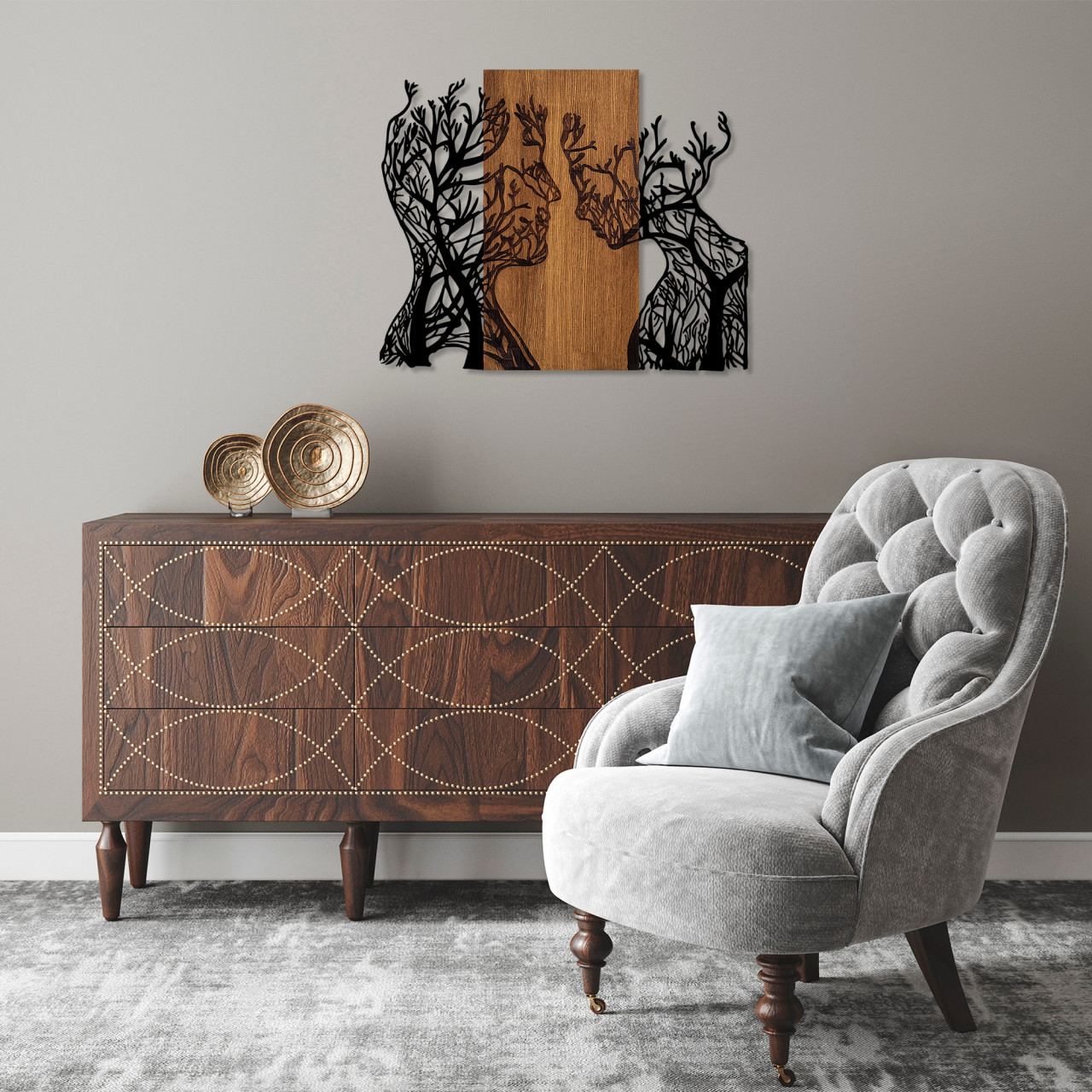 Poze Accesoriu decorativ de perete din lemn Tree Woman And Man