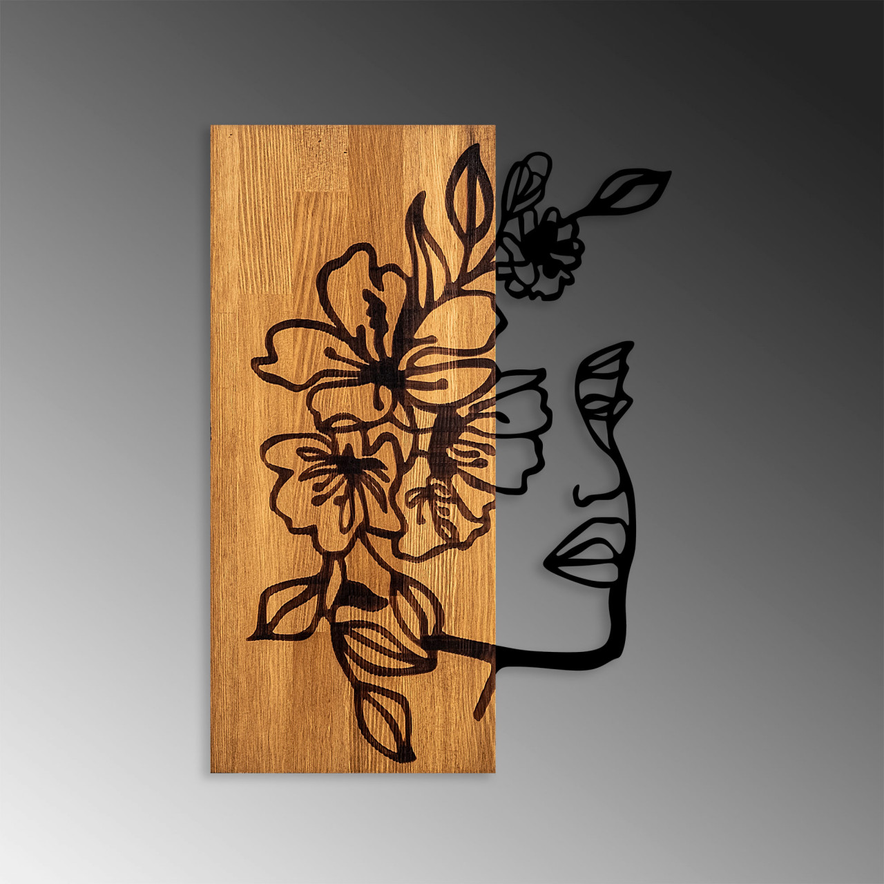 Poze Accesoriu decorativ de perete din lemn Woman Floral Face - 372