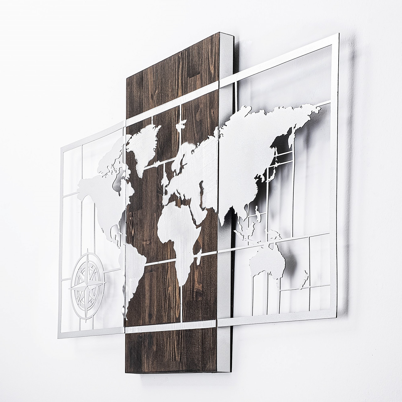 Poze Accesoriu decorativ de perete din lemn World map argintiu