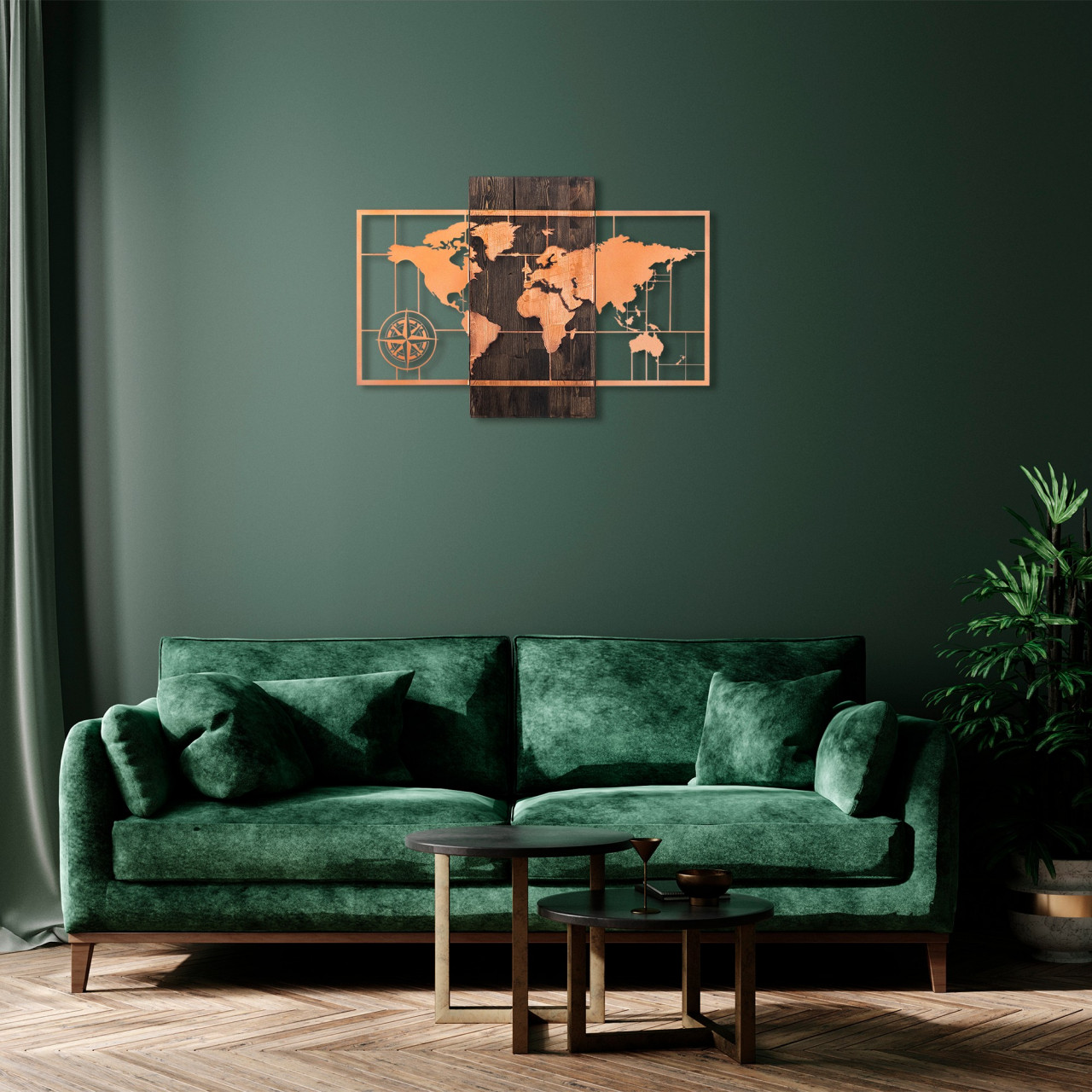 Poze Accesoriu decorativ de perete din lemn World map nuc/cupru