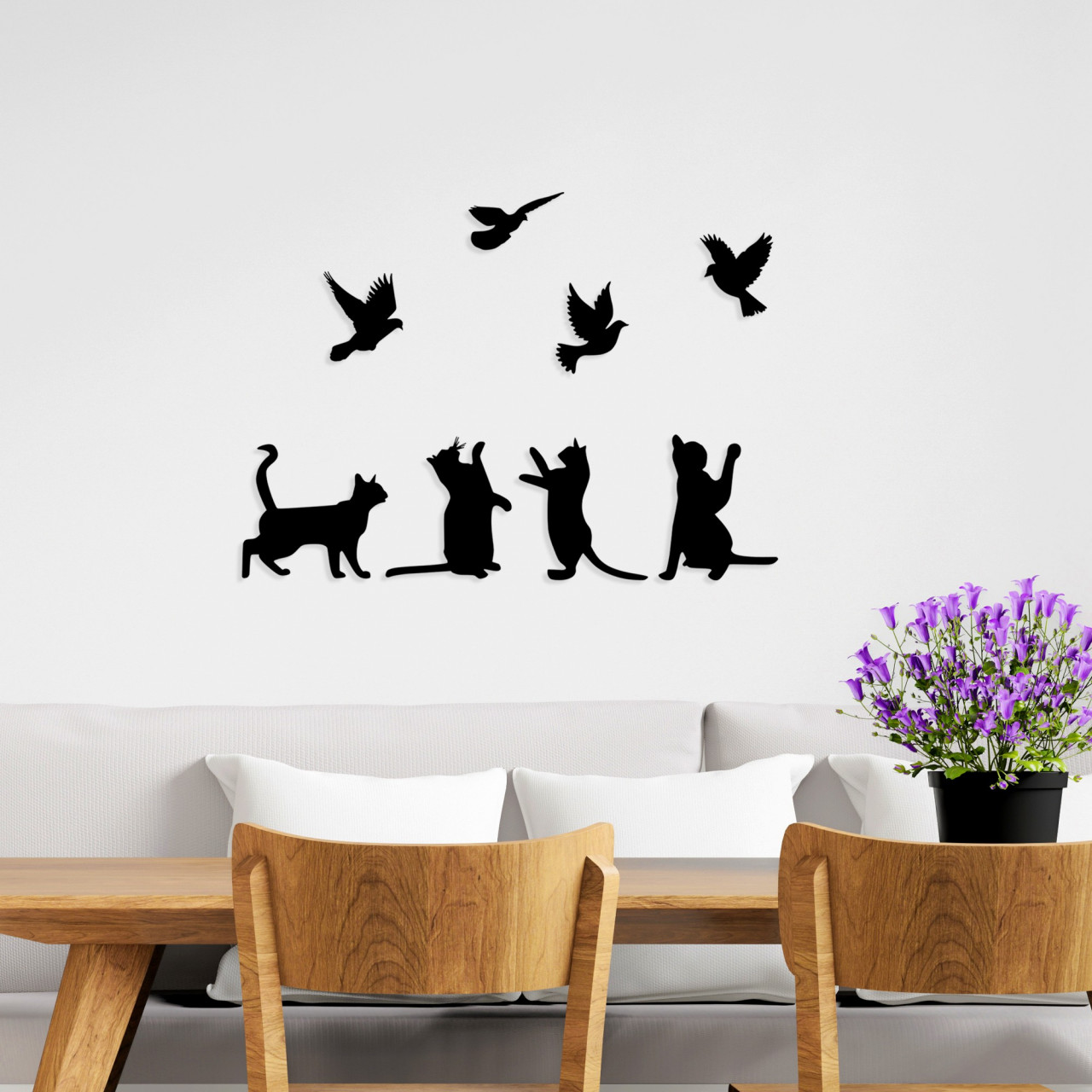 Poze Accesoriu decorativ de perete metalic Birds playing with cats