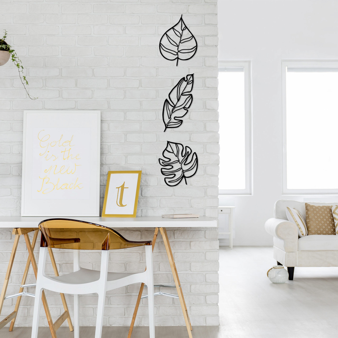 Poze Accesoriu decorativ de perete metalic Leaves - 485