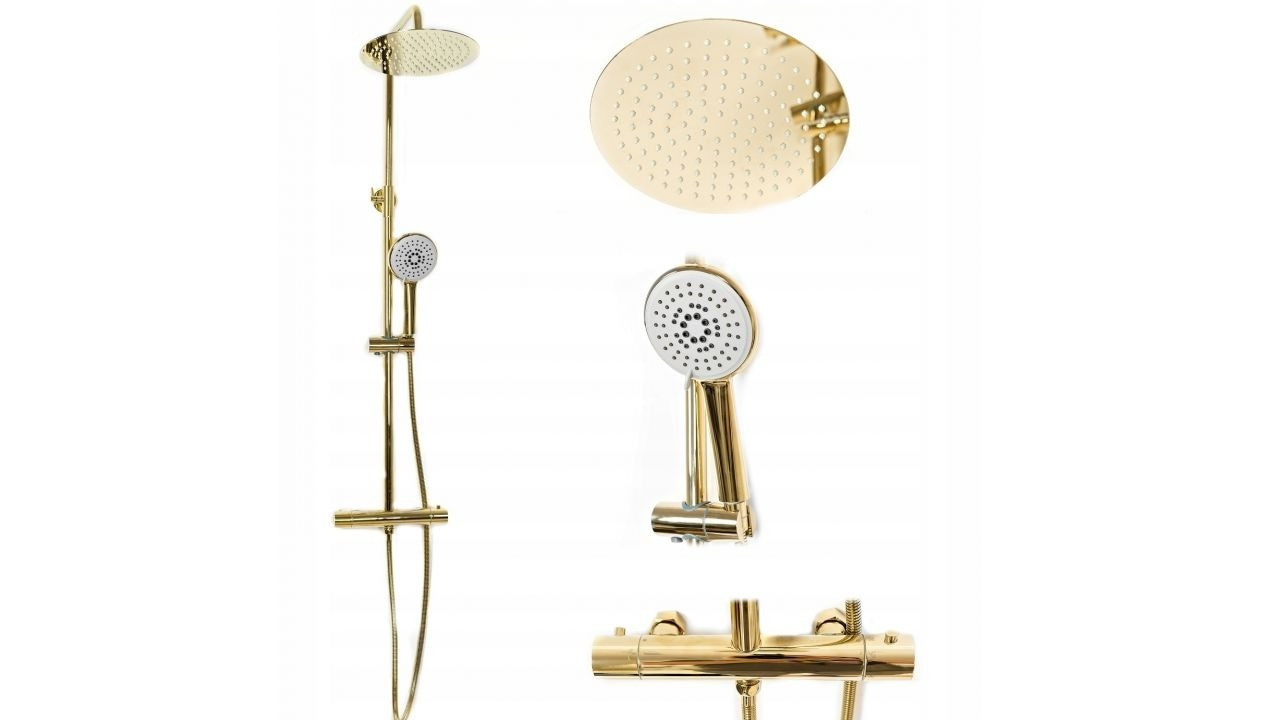 Poze Baterie pentru dus Vincent gold reglabila - H 123,5 cm