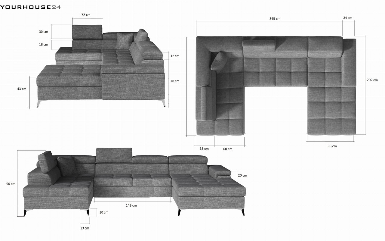 Poze Coltar living extensibil Eduardo – L345 x l202 x h90 cm
