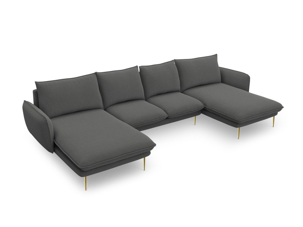 Poze Coltar tapitat Vienna 6 locuri picioare gold – L350 x l170 x h95