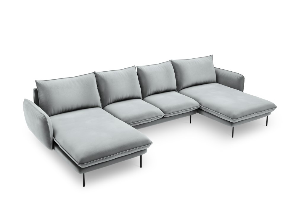 Poze Coltar tapitat Vienna 6 locuri velvet/picioare negru – L350 x l170 x h95