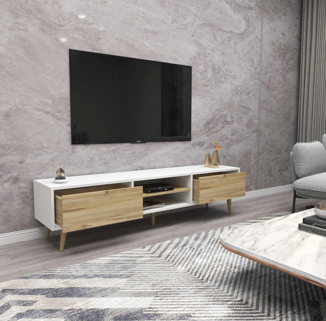 Poze Comoda TV Kraf 180 stejar/alb