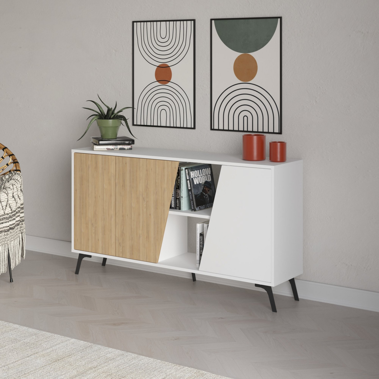 Poze Consola Fione 150 stejar/alb L150 cm - H82 cm