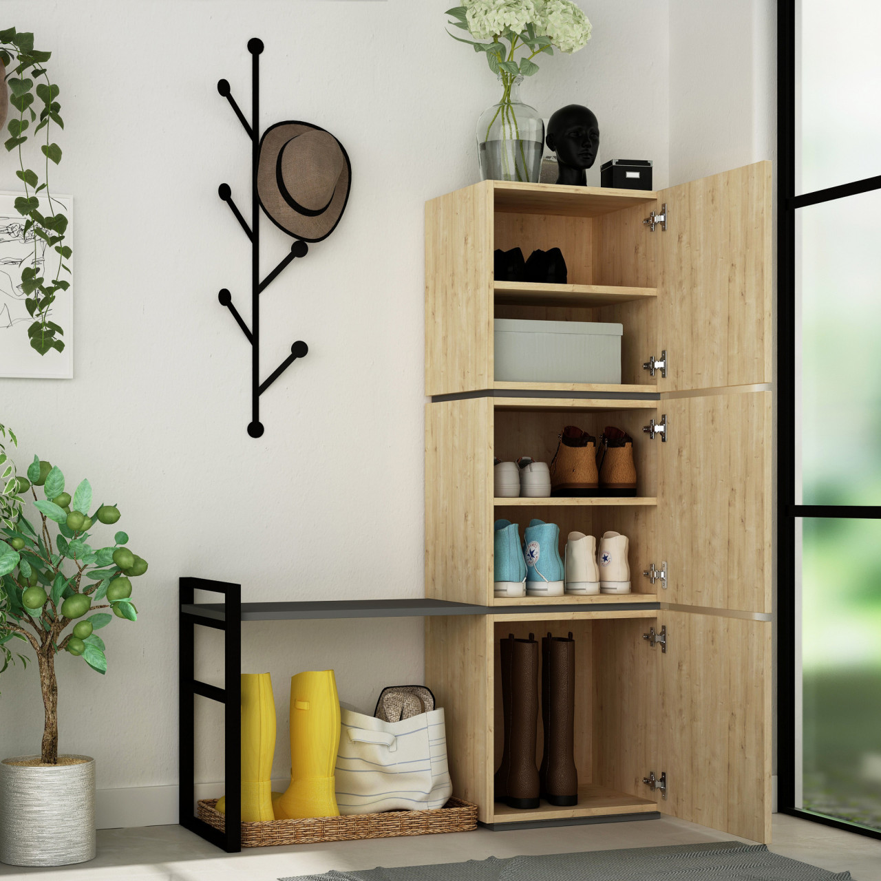 Poze Dulap MDF de incaltaminte Mello stejar L109 cm - H149 cm