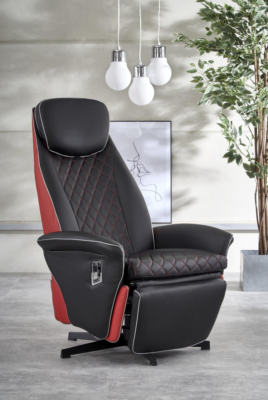 Poze Fotoliu recliner tapitat Camaro negru-rosu - H 112-86 cm