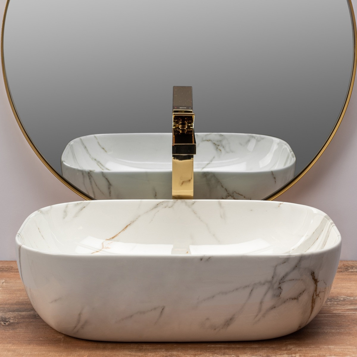 Poze Lavoar Belinda Shiny marmura ceramica sanitara - 46 cm