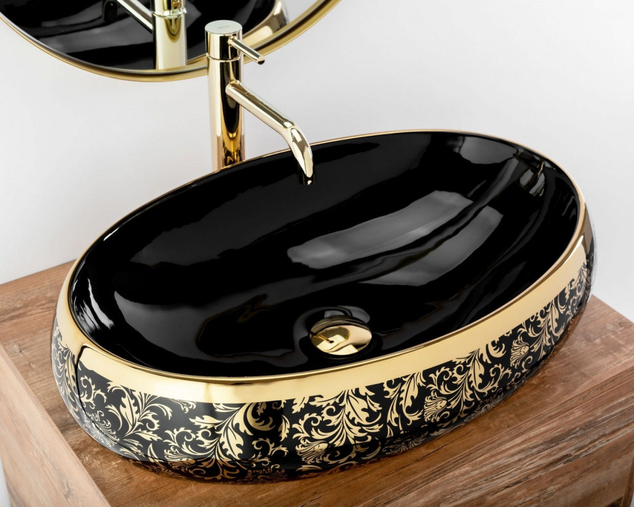 Poze Lavoar Margot ceramica sanitara negru / gold – 52 cm