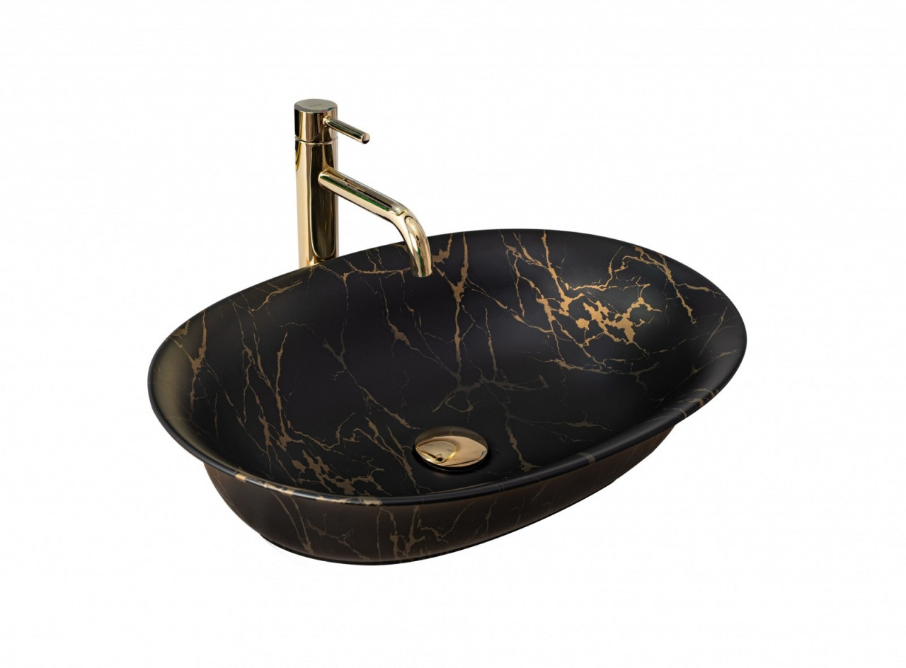 Poze Lavoar Roma Negru Marble mat ceramica sanitara - 56 cm