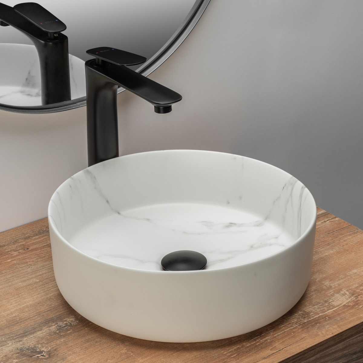 Poze Lavoar Sami alb marmura ceramica sanitara - 36 cm