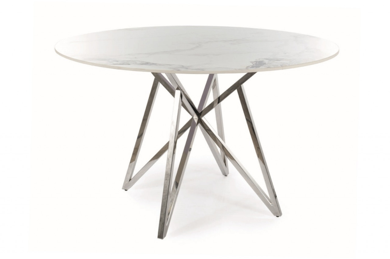 Masa rotunda murano ceramica marmura alba/crom - ø120 / h76 cm