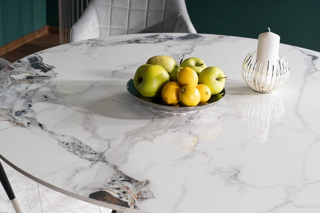 Poze Masa rotunda Murano Ceramica marmura alba/crom - ø120 / h76 cm