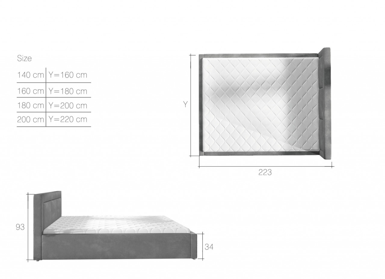 Poze Pat tapitat Belluno – 140/200, L223 x l140 x h93 cm