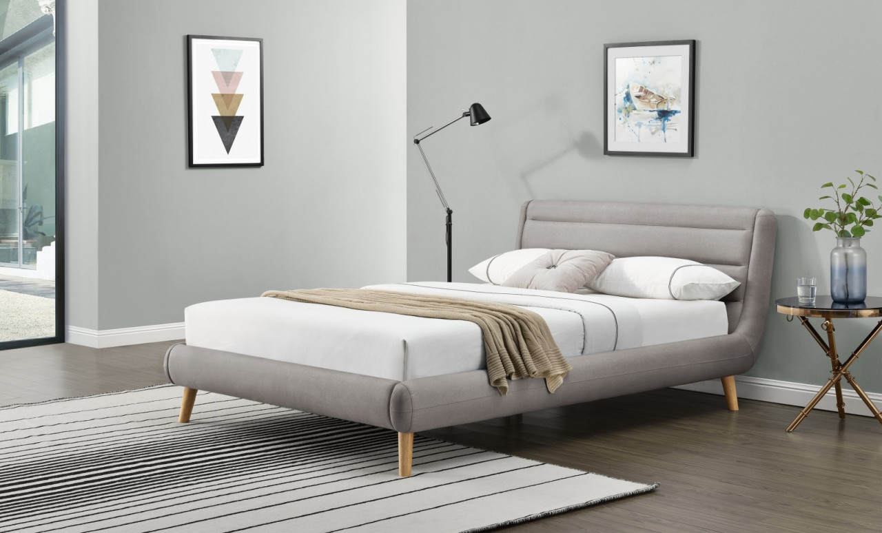 Poze Pat tapitat stofa Elanda gri deschis - 140x200 cm