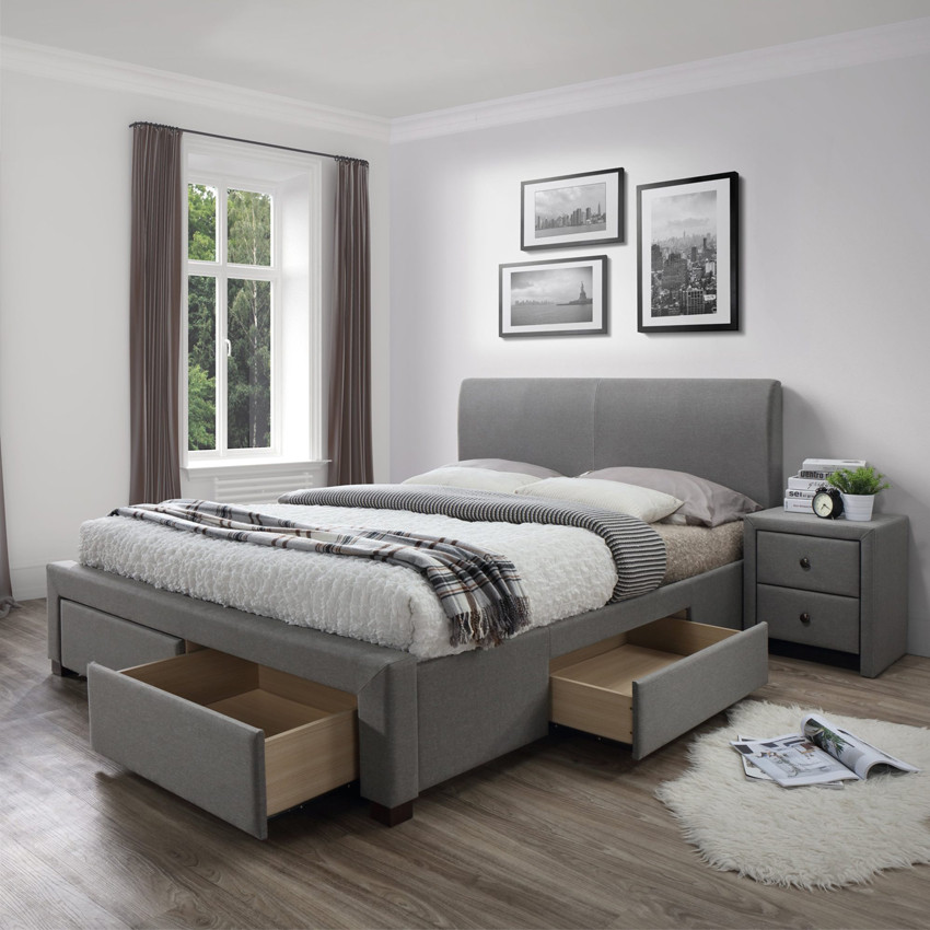 Poze Pat tapitat stofa Modena gri - 140x200 cm