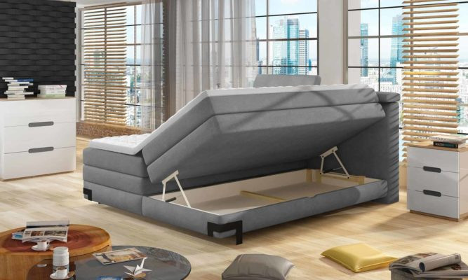 Poze Pat tapitat tip boxspring Kano – 160/200, L229 x l163 x h108/119 cm
