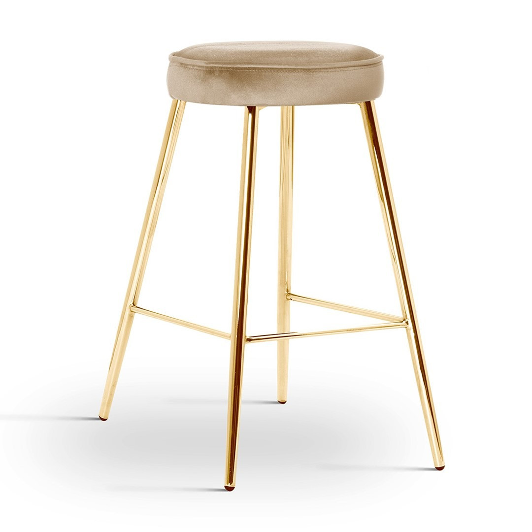 Scaun de bar Circo bej picioare gold - H65 cm