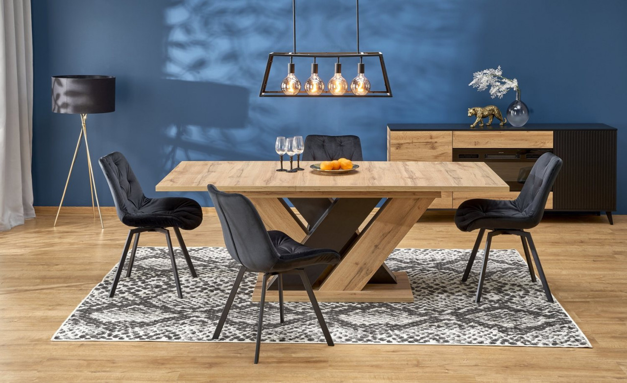 Poze Set masa extensibila Brandon L160-200 cm + 4 scaune K519 velvet negru