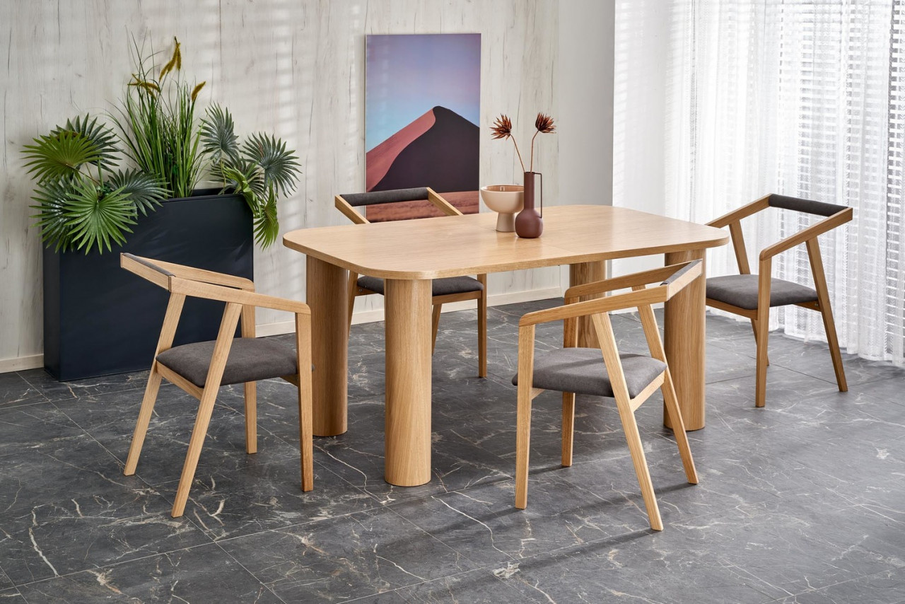 Poze Set masa extensibila Elefante L160-240 cm + 6 scaune Azul 2 stejar natural/gri catifea