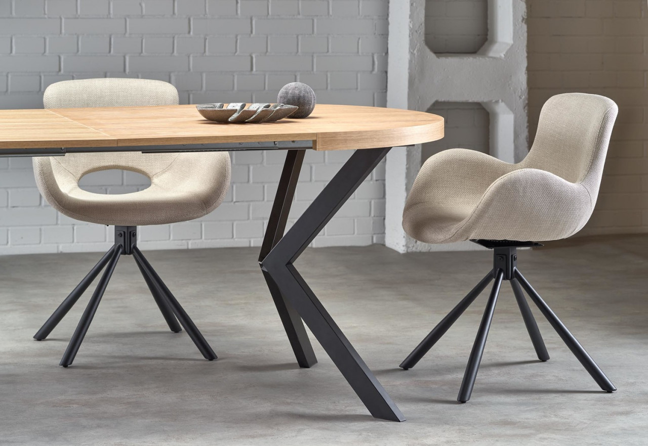 Poze Set masa extensibila Peroni stejar auriu/negru L100-250 cm + 4 scaune K475 bej