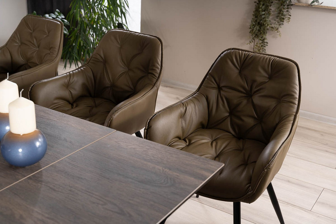 Poze Set masa extensibila Salvadore ceramic maro/negru mat - L160-240 cm + 4 scaune tapitate cu piele Cherry olive Buffalo10