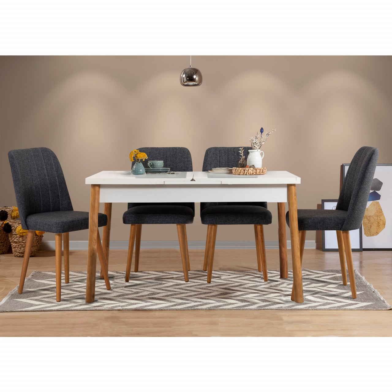 Poze Set masa extensibila si scaune (5 piese) Santiago White Anthracite