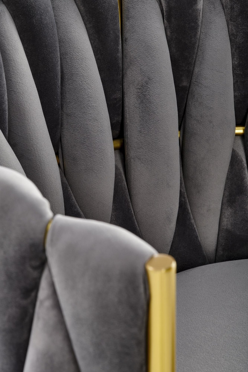 Poze Set masa rotunda Raymond 2 marmura alba + 4 scaune K517 velvet gri/auriu